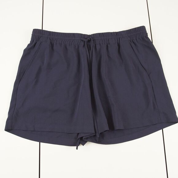 Theory Kinzie Navy Blue Drapey Crepe Lightweight Shorts Womens Sz L - Picture 1 of 12